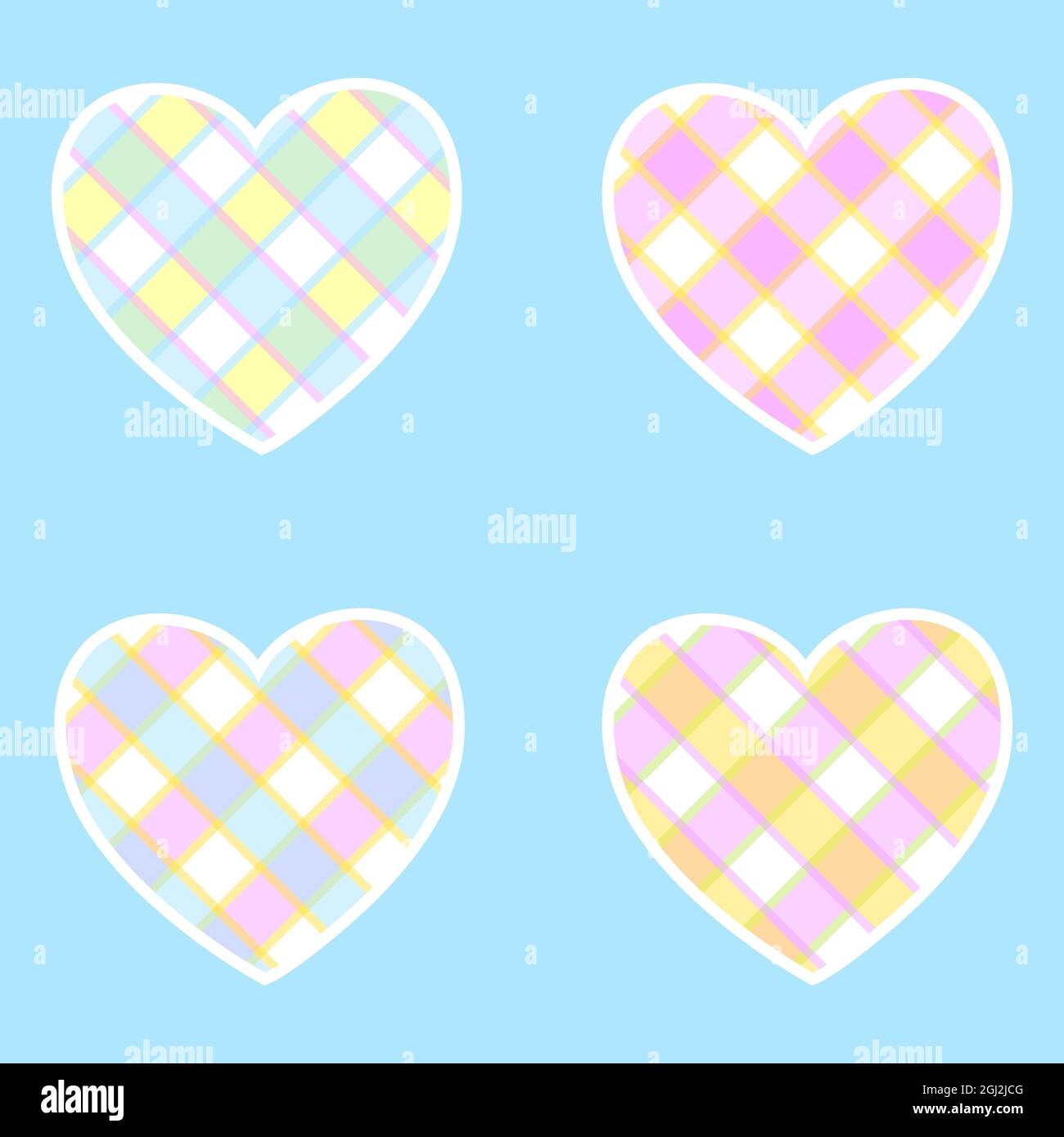 Set von niedlichen farbigen Herzen in einer Box. Designelemente auf blauem Hintergrund isoliert. Stock Vektor