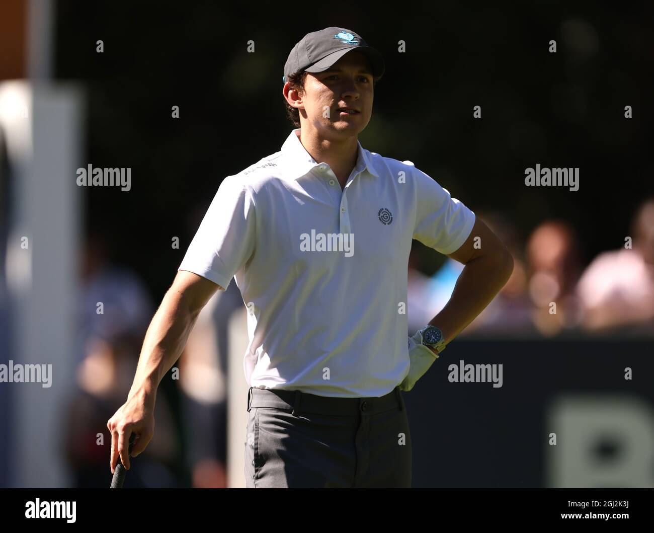 Tom Holland beim Pro-am für die BMW PGA Championship im Wentworth Golf Club, Virginia Water. Bilddatum: Mittwoch, 8. September 2021. Stockfoto