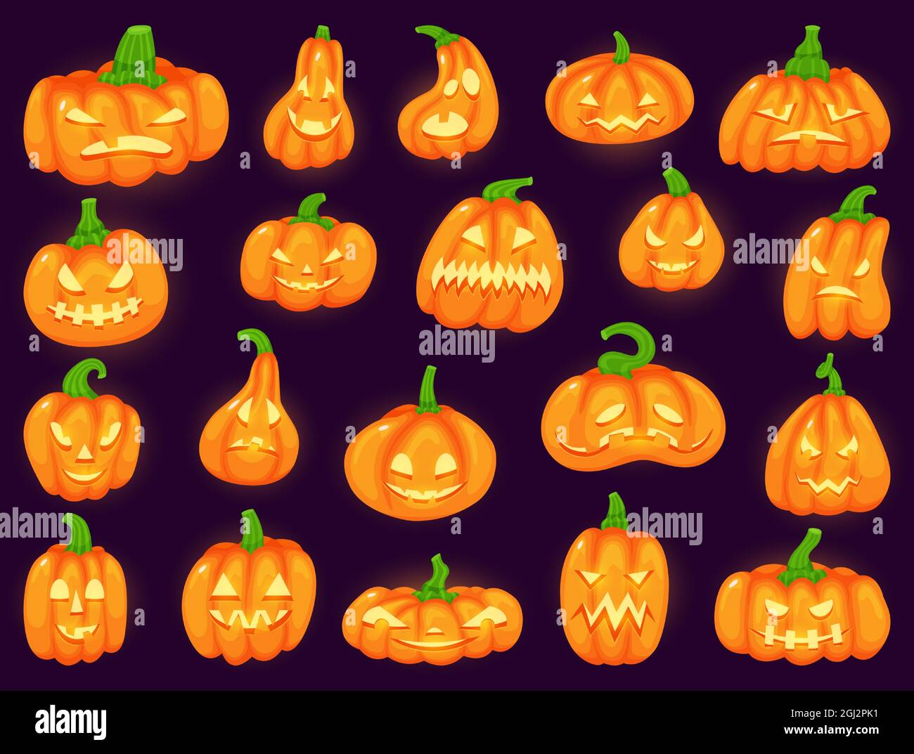 Cartoon lustige halloween Kürbisse mit gruselig leuchtenden