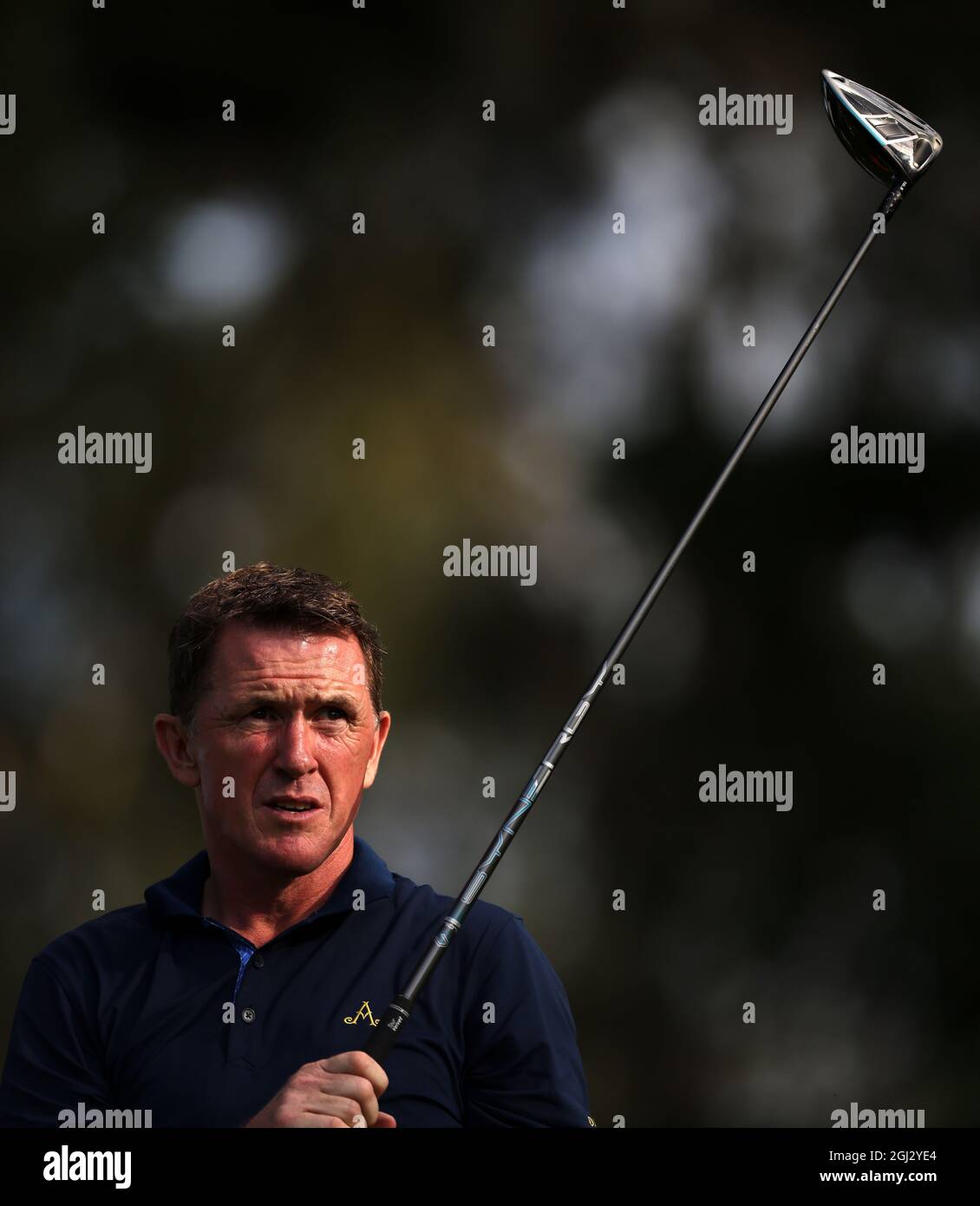 AP McCoy schlägt den 9. Während des Pro-am für die BMW PGA Championship im Wentworth Golf Club, Virginia Water, ab. Bilddatum: Mittwoch, 8. September 2021. Stockfoto