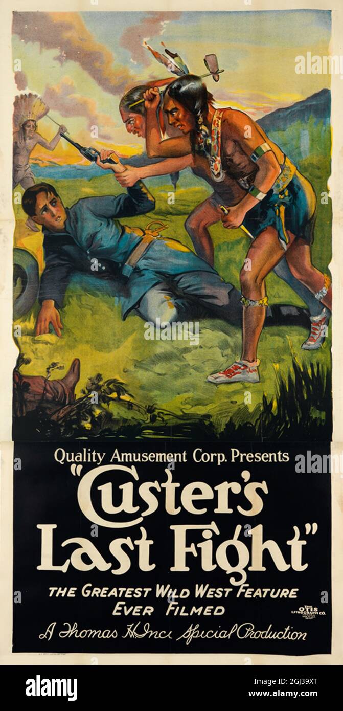 Klicken Sie auf das Vintage Vintage American Filmposter - „Custer's Last Fight“ aus den 1910er Jahren Stockfoto