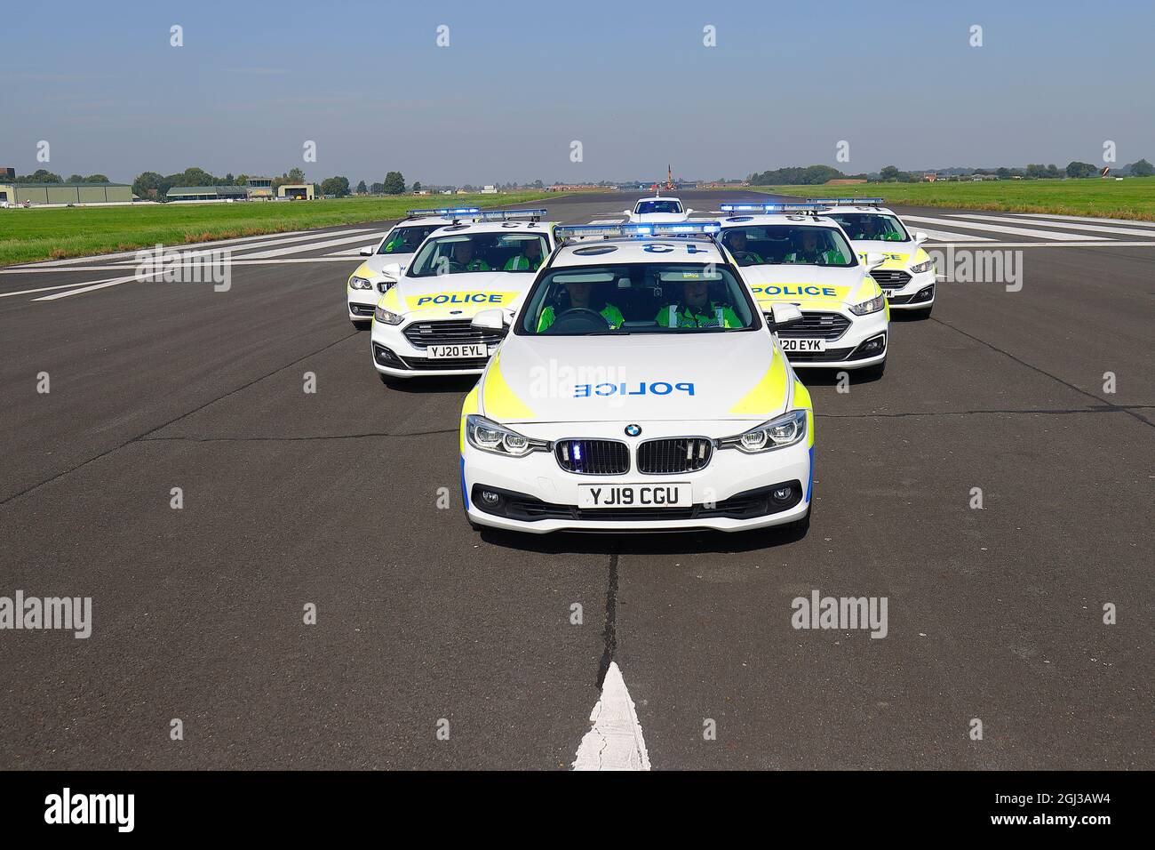West Yorkshire Police Driver Training Unit am Leeds East Airport während Tactical Pursuit and Containment Training (TPAC) Stockfoto