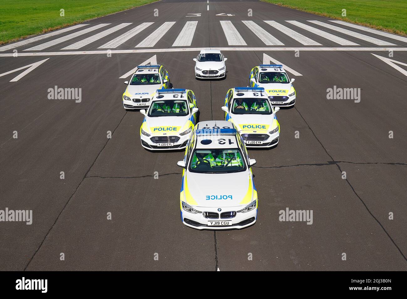 West Yorkshire Police Driver Training Unit am Leeds East Airport während Tactical Pursuit and Containment Training (TPAC) Stockfoto