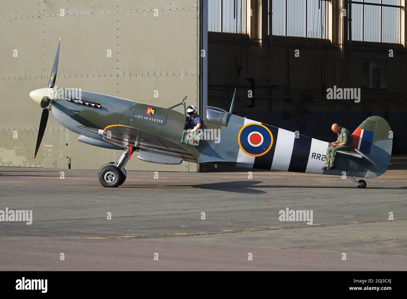 Supermarine Spitfire „City of Exeter“ am Leeds East Airport EGCM Stockfoto