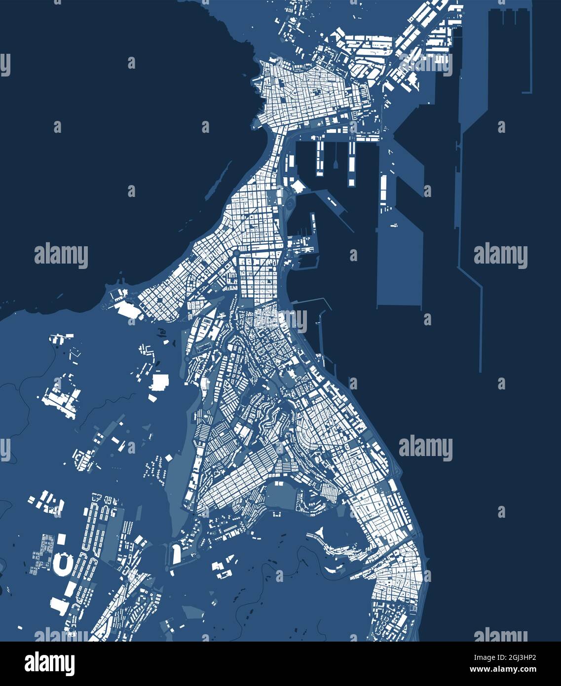 Detailliertes blaues Kartenplakat des Verwaltungsgebiets der Stadt Las Palmas de Gran Canaria. Stadtbild-Panorama. Dekorative Grafik Touristenkarte von Las Palmas terr Stock Vektor
