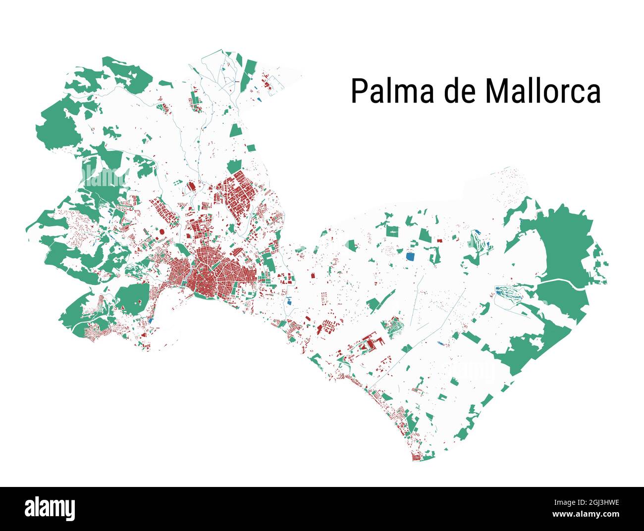 Karte von Palma de Mallorca. Detaillierte Karte von Palma de Mallorca Stadtverwaltung. Stadtbild-Panorama. Lizenzfreie Vektorgrafik. Übersichtskarte w Stock Vektor