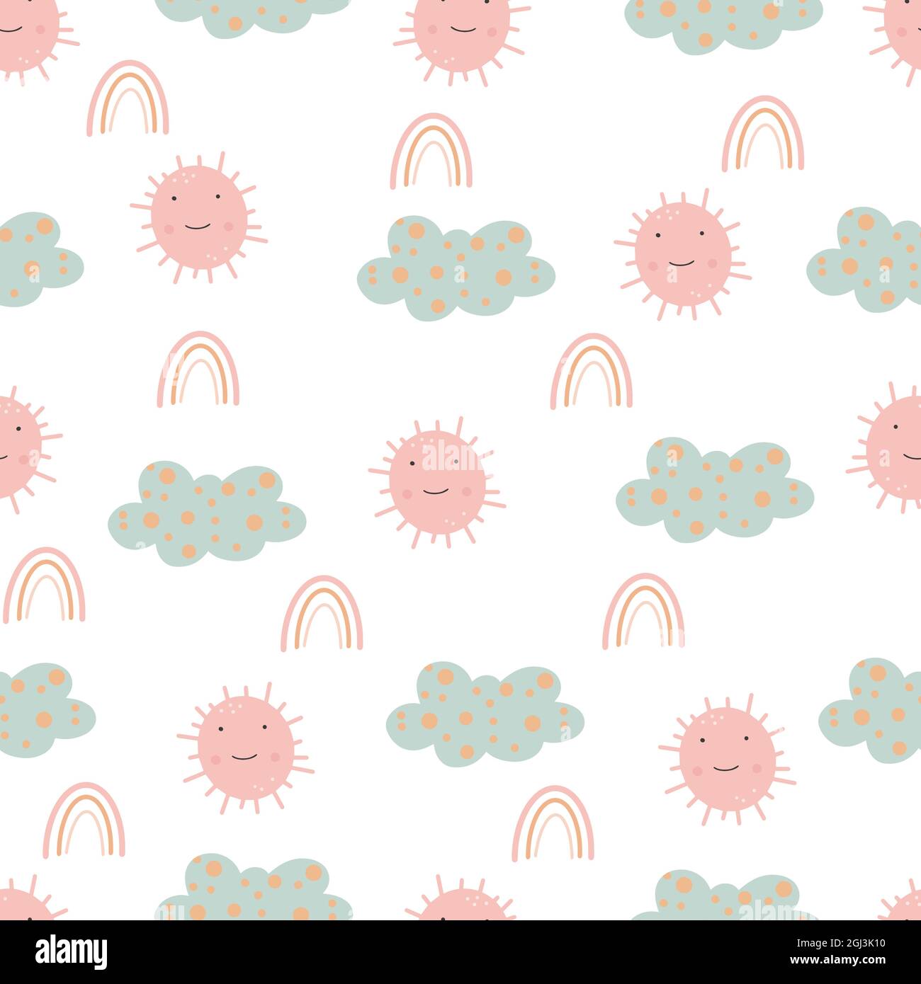 Niedliches nahtloses Muster mit Sonne und Wolken-handgezeichnetes kindliches nahtloses Musterdesign Digitalpapier. Stock Vektor Niedliches nahtloses Muster mit Sonne und Wolken-handgezeichnetes kindliches nahtloses Musterdesign Digitalpapier. Stock Vektor