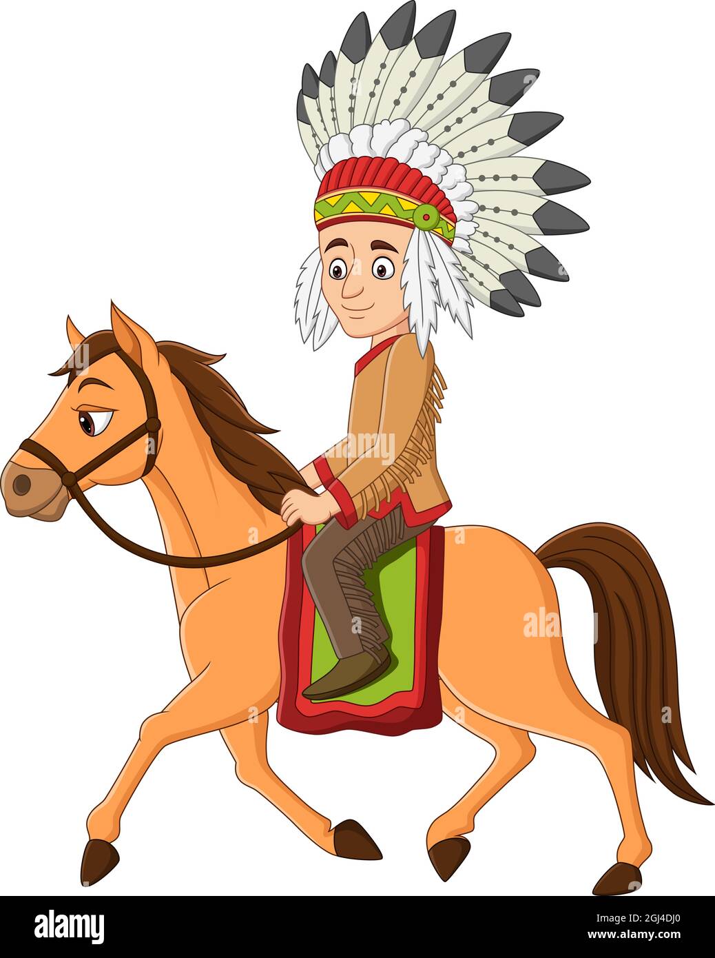 Cartoon indian american Reiten auf einem Pferd Stock Vektor