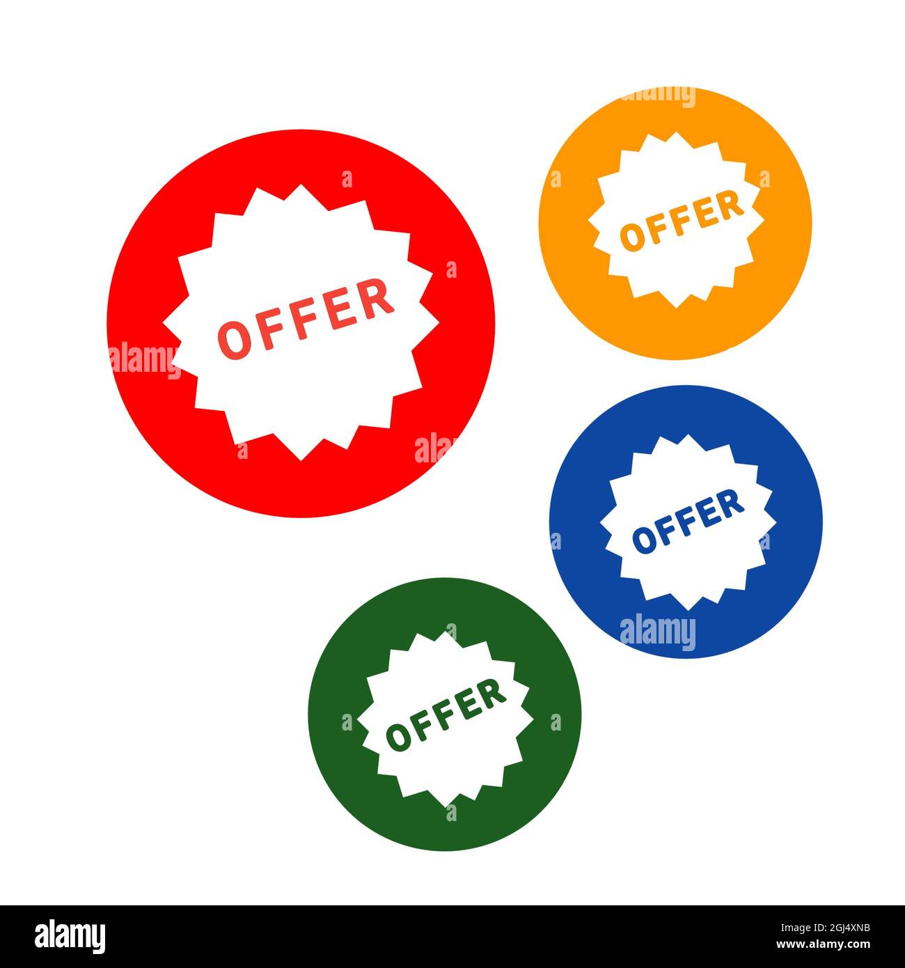 Angebot Satz Aufkleber Etikett verschiedene Farbe Web-Symbol der Marke und Produkt-Promotion Kreis Stern weißen Hintergrund Stockfoto