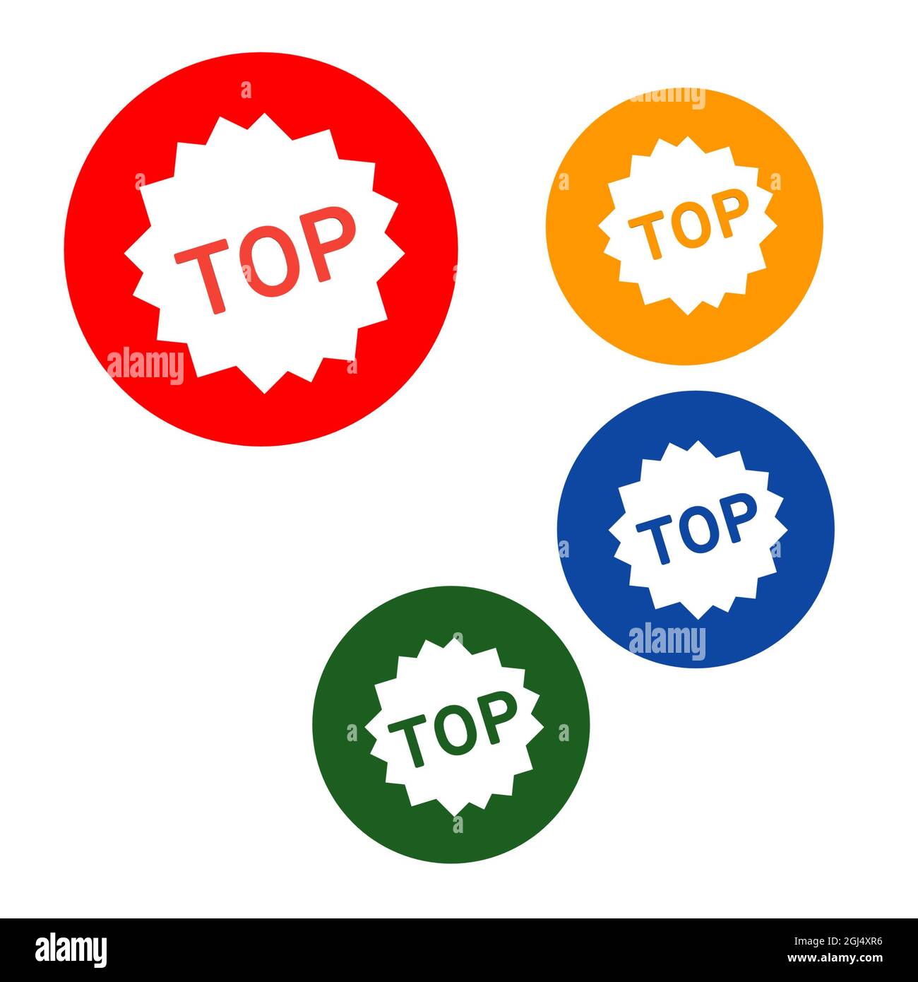 Top-Set von Aufklebern Label verschiedene Farbe Web-Symbol der Marke und Produktförderung Kreis Stern weißen Hintergrund Stockfoto