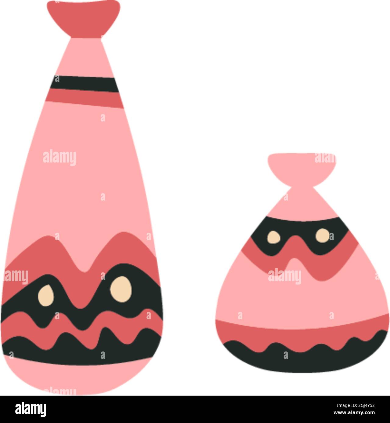 Handgemachte Keramik, Vase oder Tassen mit Ornamenten Stock Vektor