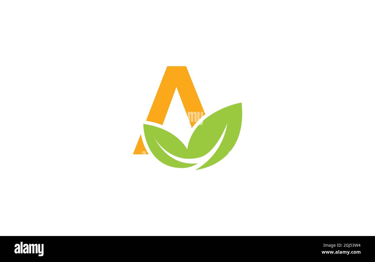 Einfaches kreatives grünes Blatt- und Natur-Logo-Design für Öko-Business und Unternehmen mit Einem Brief Stockfoto