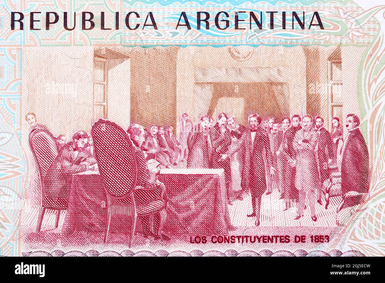 Konstitutionelles Treffen von 1853 aus altem argentinischen Geld Stockfoto