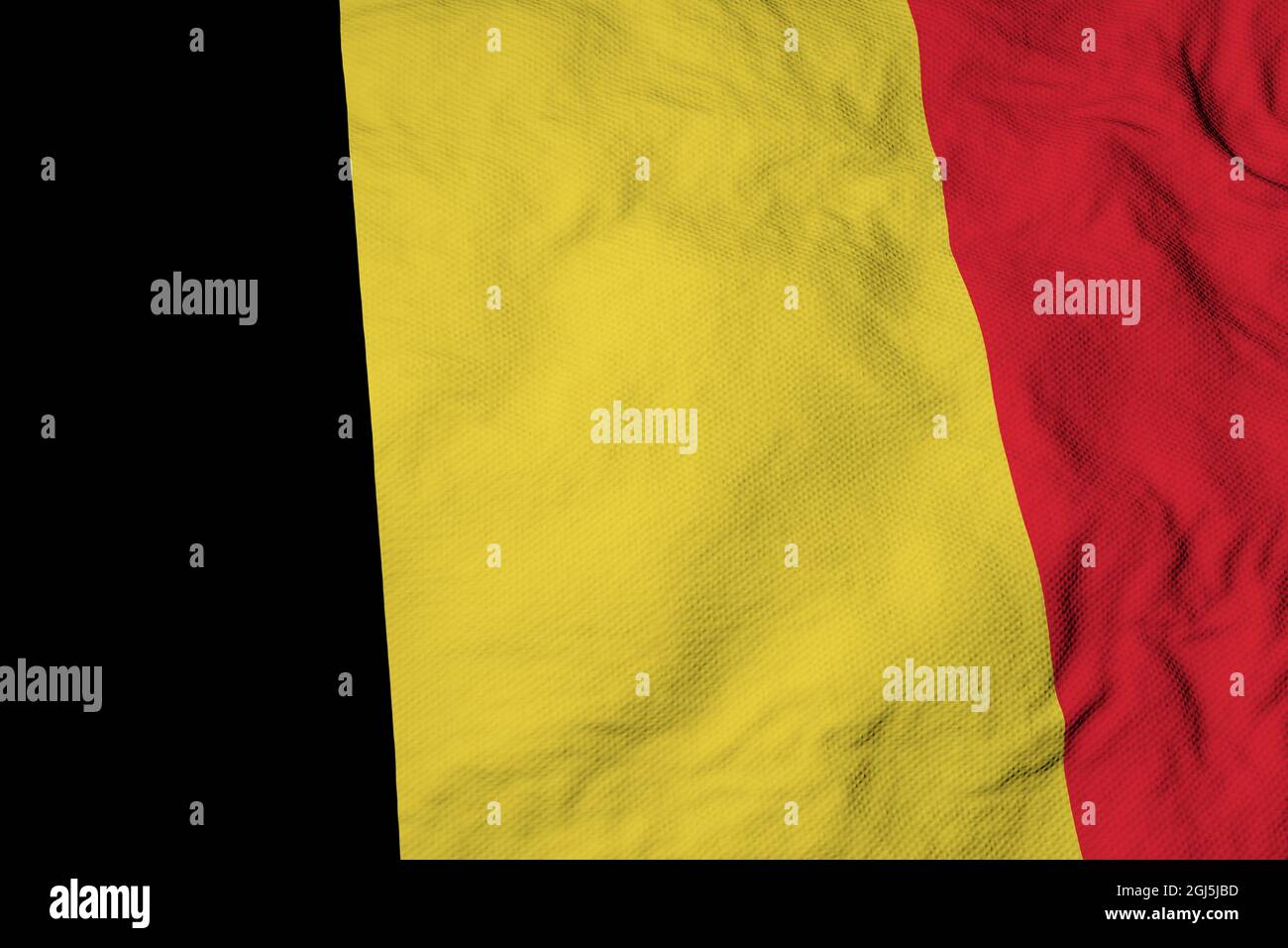 Nahaufnahme einer winkenden belgischen Flagge im Vollformat in 3D-Rendering. Stockfoto