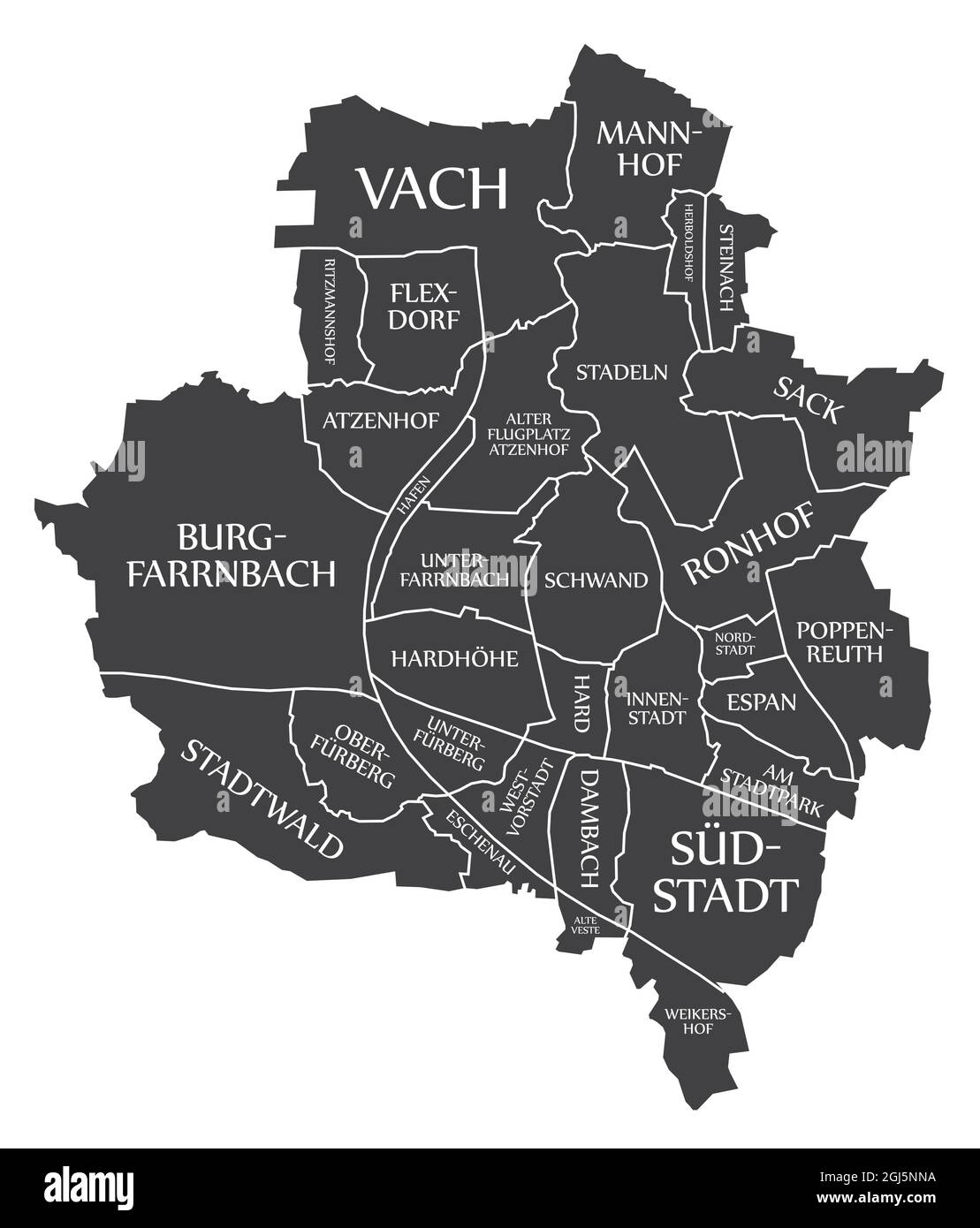 Fürth Stadtplan Deutschland DE beschriftete schwarze Illustration Stock Vektor