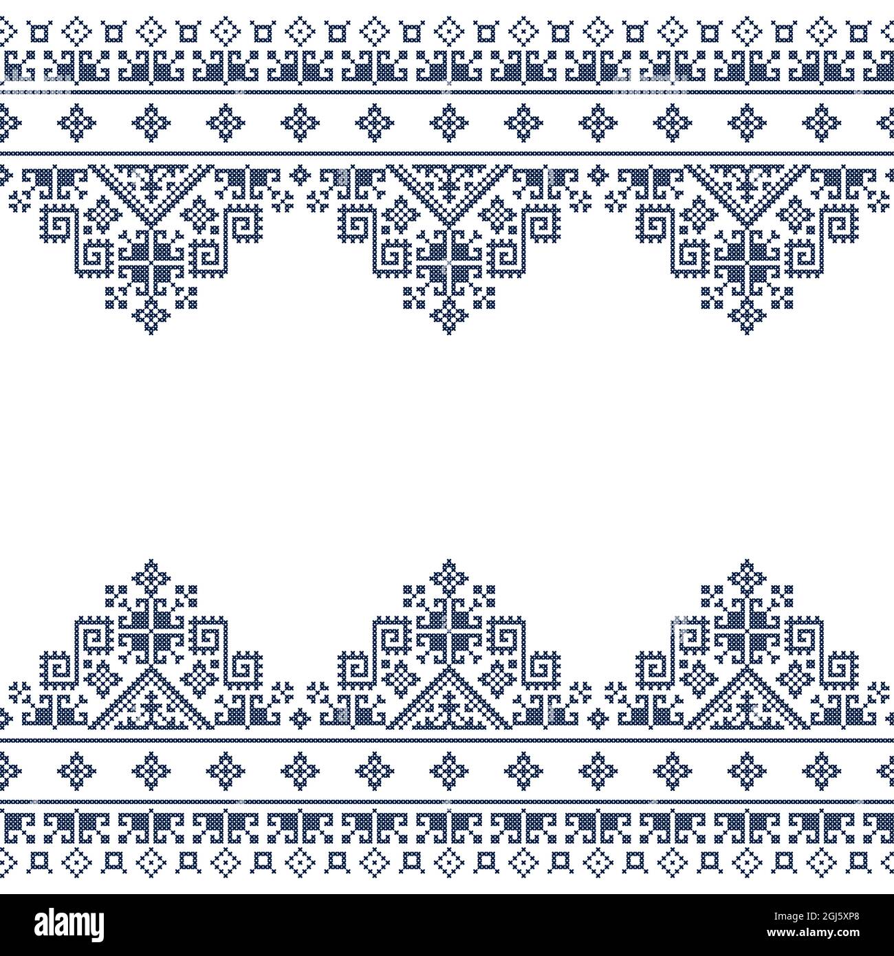 Zmijajne traditionelle Kreuzstich Vektor-Grußkarte oder nahtlose textile Muster-Design, Bosnien und Herzegowina Volkskunst Stock Vektor