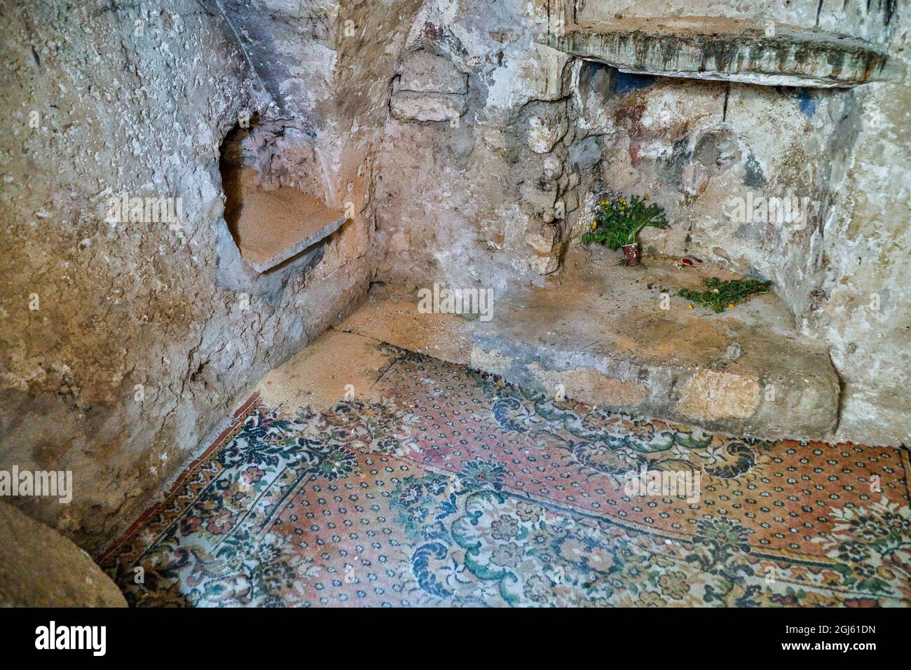 Palästinensische Gebiete, Sebastia. Kirche des heiligen Johannes des Täufers, die Höhle, in der Johannes eingesperrt war. Stockfoto