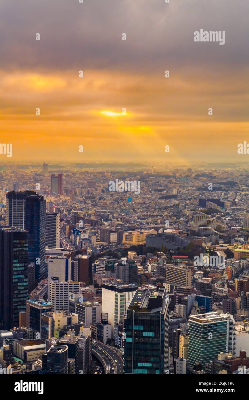 Blick von der Spitze des Shibuya Scramble Square mit Blick auf das Stadtbild von Tokio Stockfoto