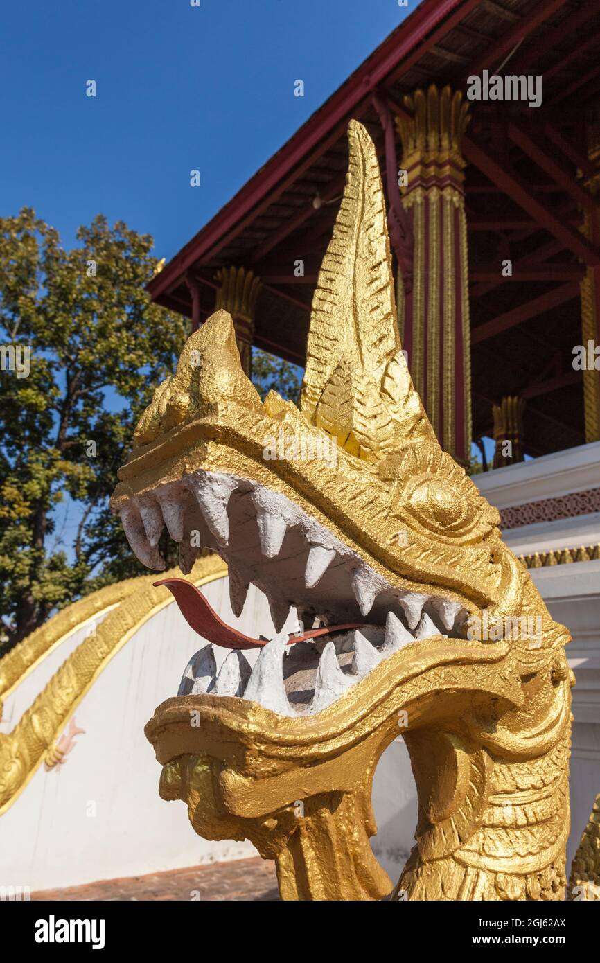 Laos, Vientiane. HAW Pha Keo, National Museum of Religious Art, Drachentreppe. Stockfoto