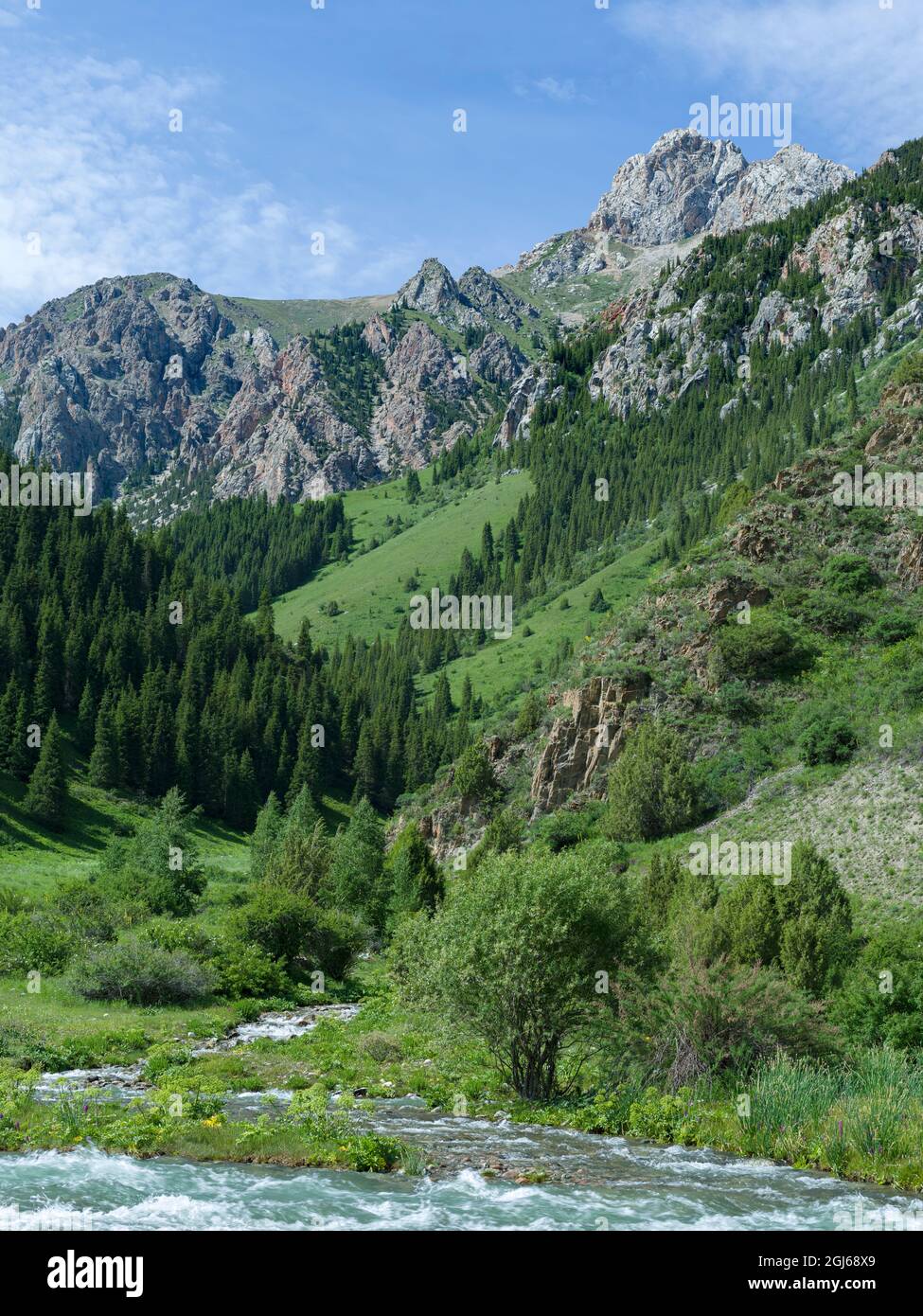 Landschaft im Nationalpark Besch Tasche im Talas Alatoo Gebirge, Tien Shan oder Heavenly Mountains, Kirgisistan Stockfoto