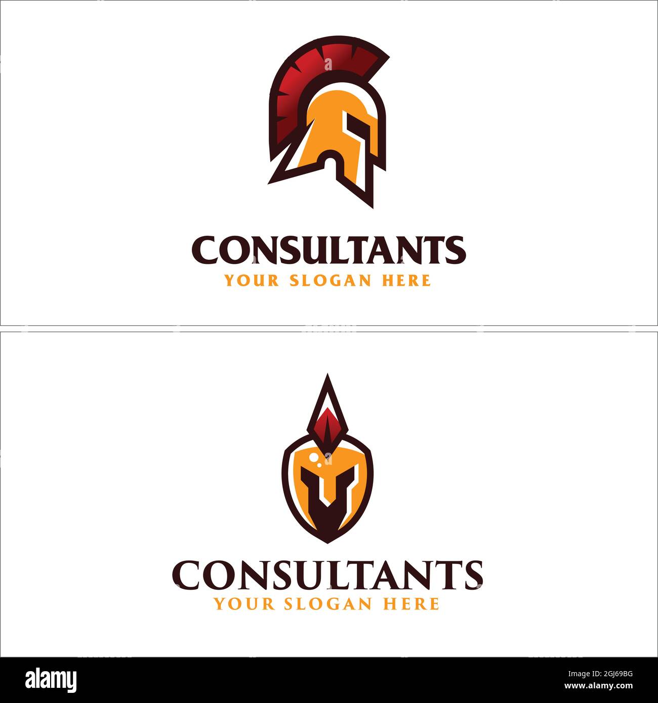 Berater spartanisch Helm Krieger Logo Design Stock Vektor