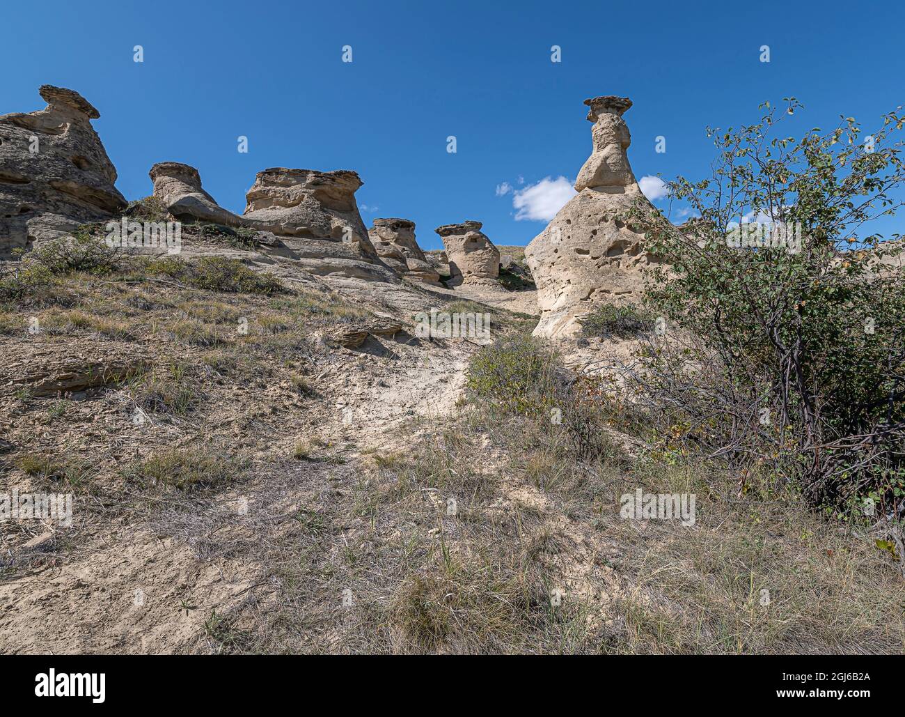 Felsformationen schriftlich über Stone Provincial Park, Alberta, Kanada Stockfoto