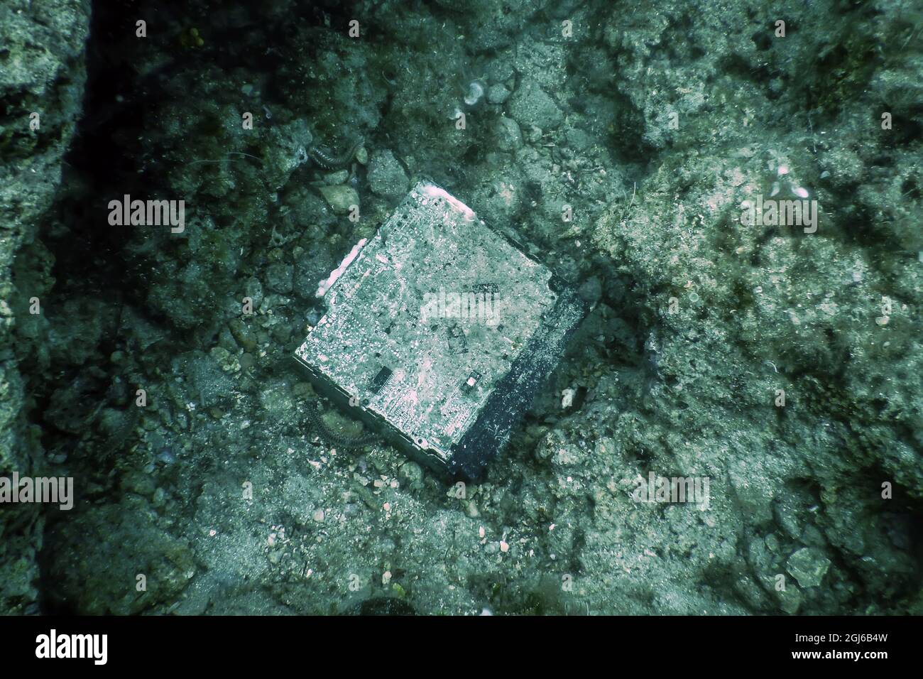 Lost Black Box unter Wasser, Lost Flight Data Recorder aus einem Flugzeug Stockfoto