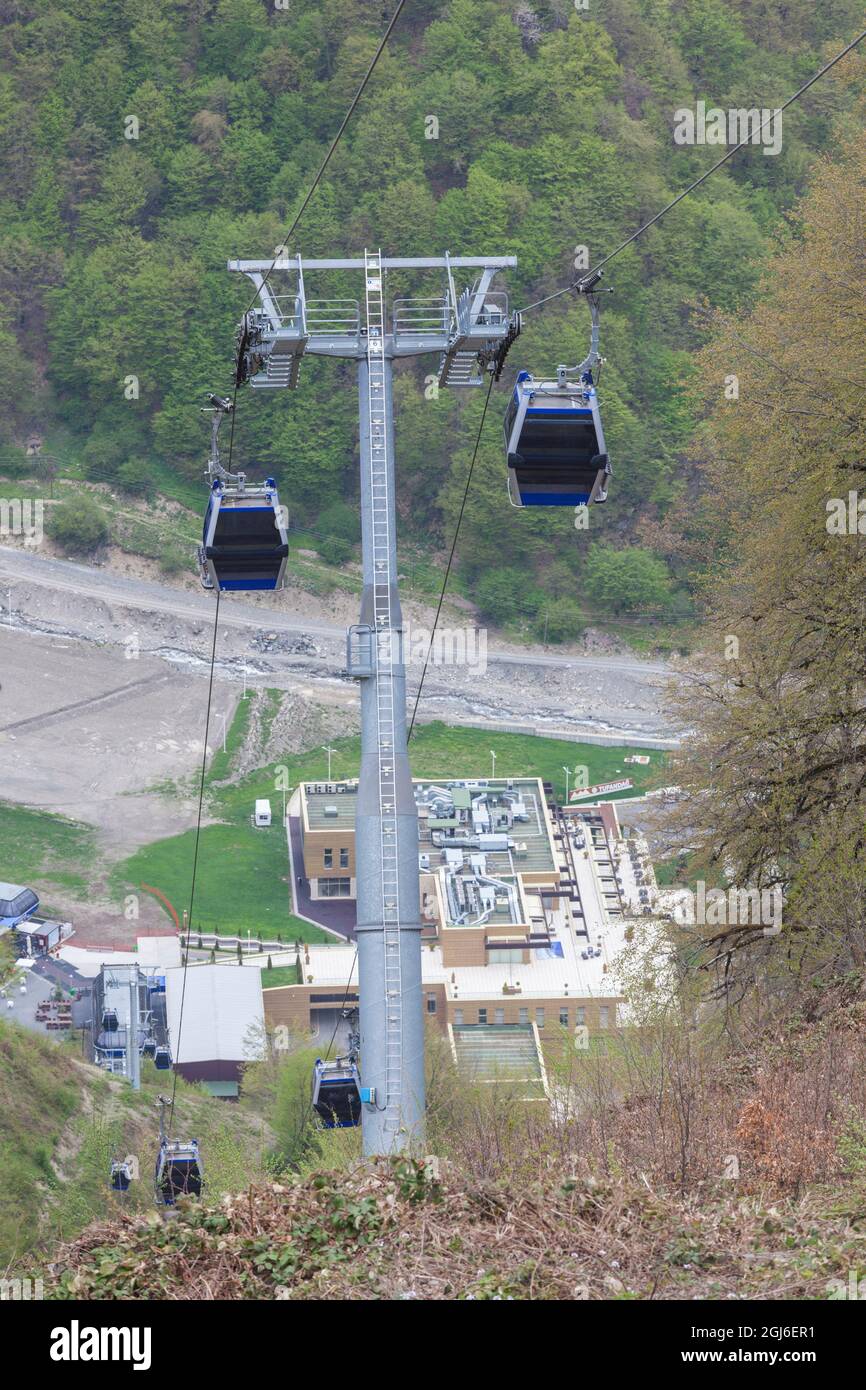 Aserbaidschan, Gabala. Tufandag-Seilbahn, Cable Car-Station 1660 m, Qabala-seilbahnlinie. Stockfoto