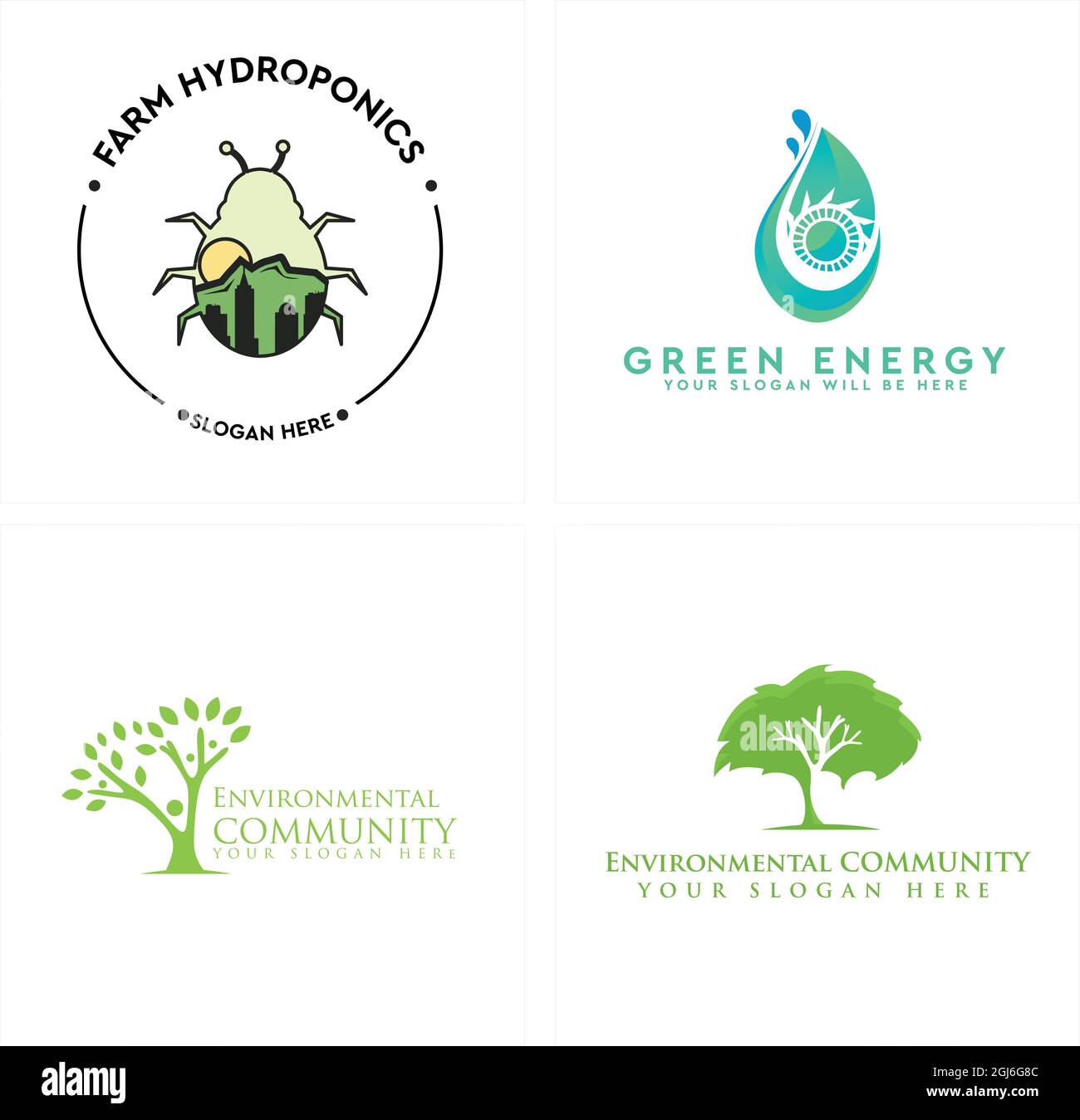 Farm hydroponic Marienkäfer Baum Menschen Ökologie Logo Design Stock Vektor