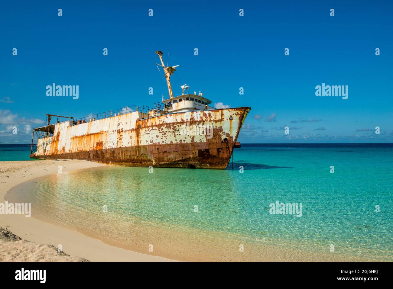 Mega Man Triton Schiffbruch, Governor's Beach, Grand Turk, Turks- und Caicos-Inseln, Karibik. Stockfoto