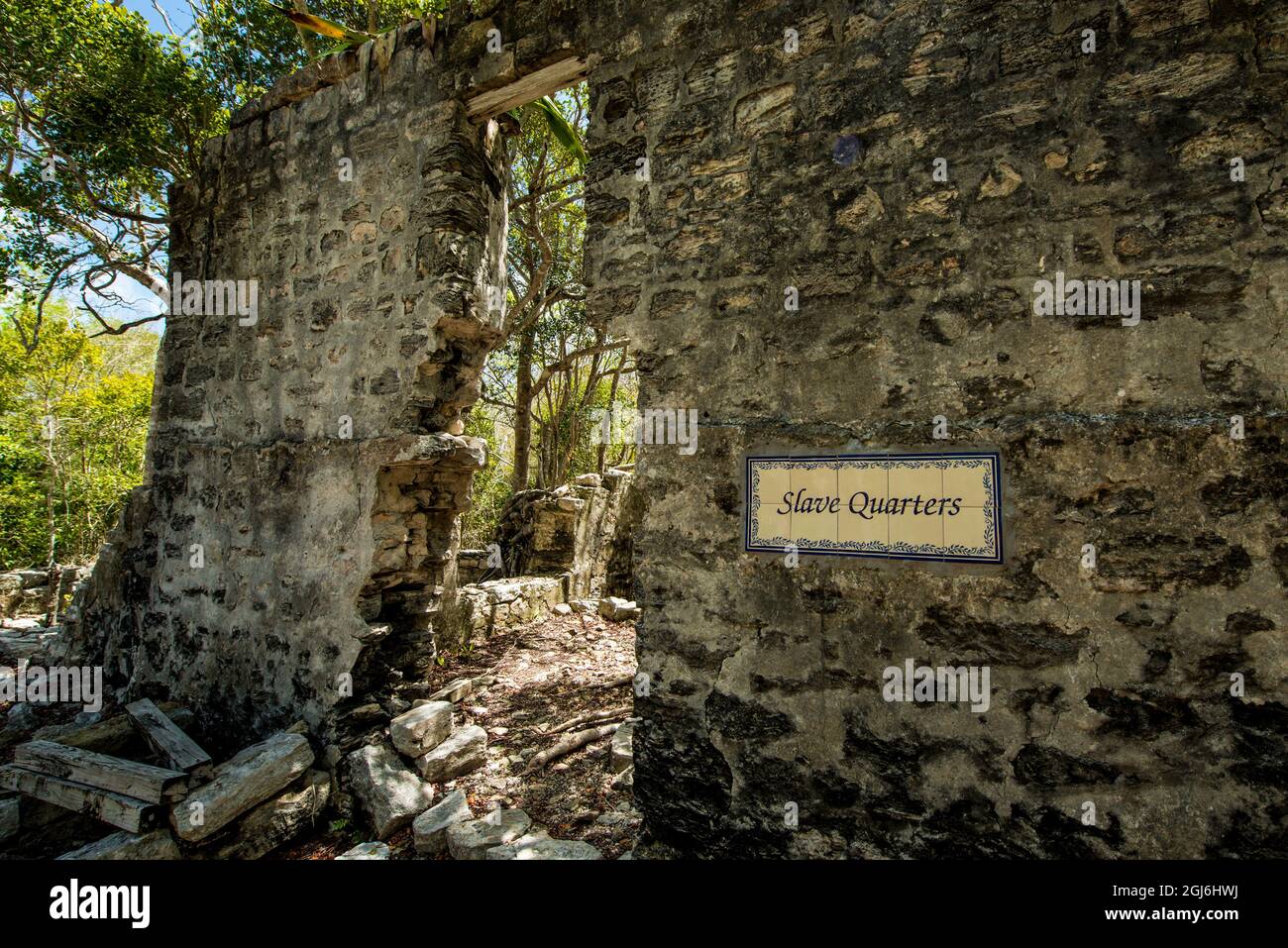 Wade's Green Plantation Historic Site, North Caicos, Turks- und Caicos-Inseln, Karibik. Stockfoto