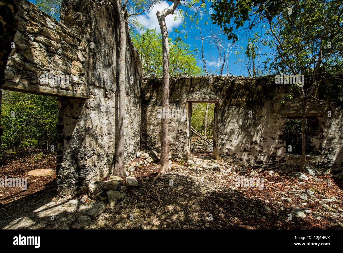 Wade's Green Plantation Historic Site, North Caicos, Turks- und Caicos-Inseln, Karibik. Stockfoto