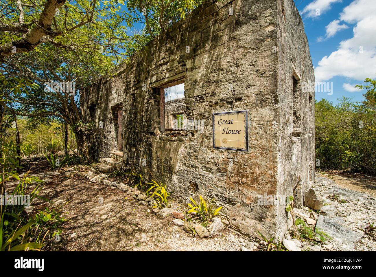 Wade's Green Plantation Historic Site, North Caicos, Turks- und Caicos-Inseln, Karibik. Stockfoto