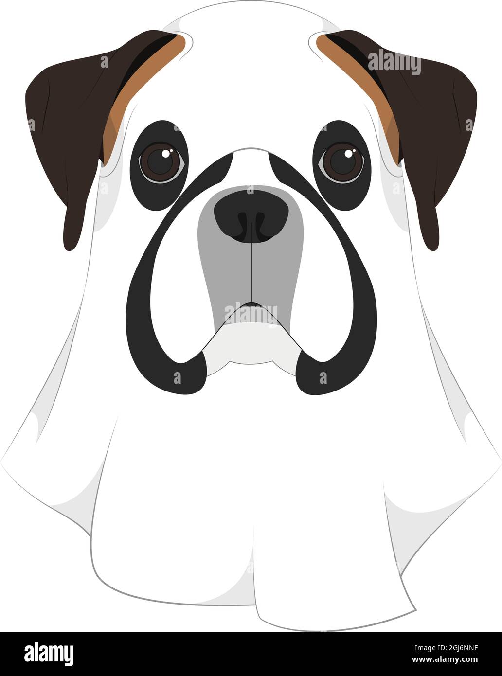 Halloween Grußkarte. Boxerhund, gekleidet wie ein Geist Stock Vektor