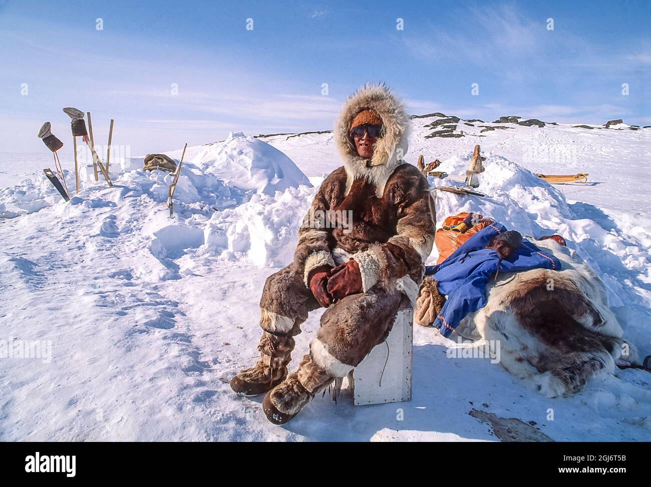 Baker Lake, Nunavut, Kanada. Inuit ältester, 60, in traditioneller