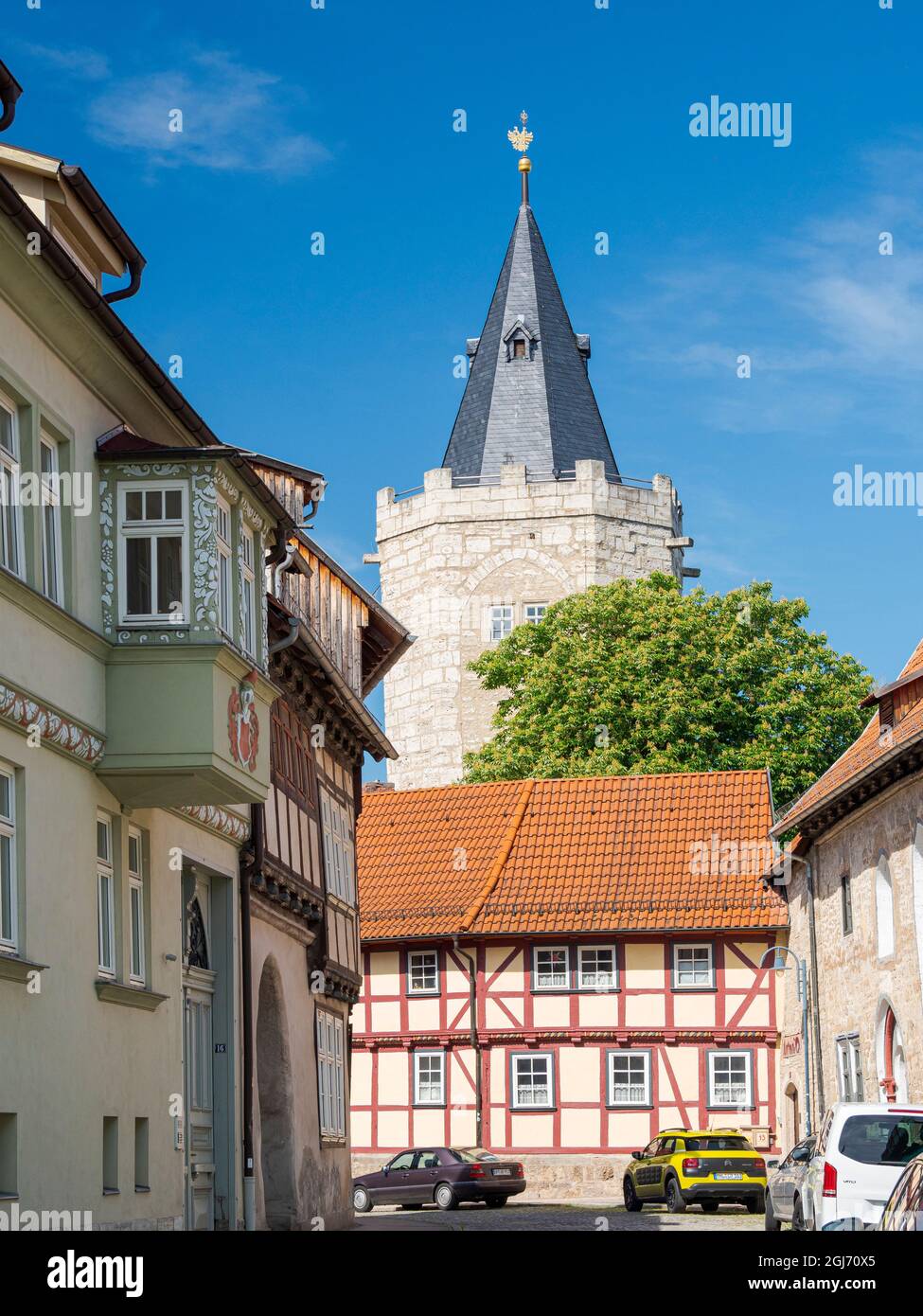 Rabenturm (Ravens Tower). Die mittelalterliche Stadt Mühlhausen in Thüringen. Deutschland. (Nur Für Redaktionelle Zwecke) Stockfoto