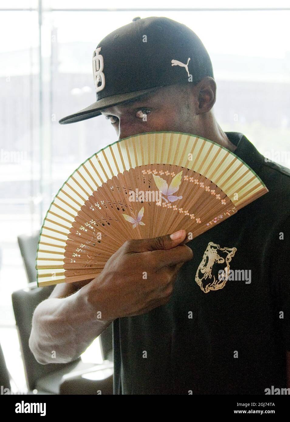 STOCKHOLM 20110728 : jamaikanischer Sprinter Usain Bolt während einer Pressekonferenz am 28. Juli 2011 in Stockholm, Schweden. Bolt wird am 29. Juli beim Leichtathletik-Treffen der DN-galan Diamond League im Stockholmer Stadion antreten. Foto: Leif R Jansson / SCANPIX / Code 10020 ** SCHWEDEN AUS ** Stockfoto