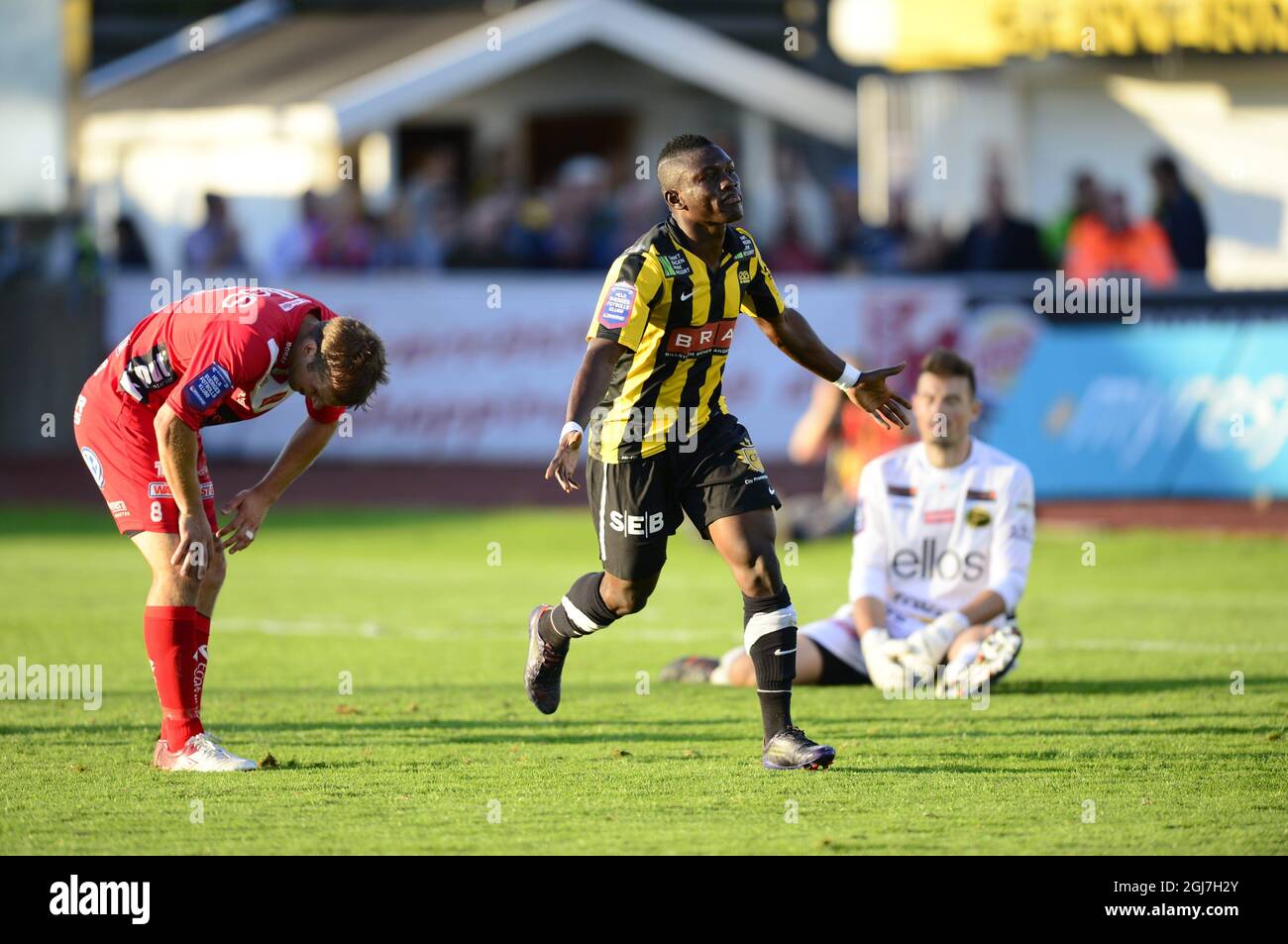 Majeed Waris von Hacken feiert sein 4:2-Tor beim Fußballspiel in der Königsklasse zwischen Hacken und Elfsborg am Sonntag auf Rambergsvallen in Göteborg. Hacken gewann 4-2 FOTO Adam Ihse / SCANPIX / Kod 9200 Stockfoto