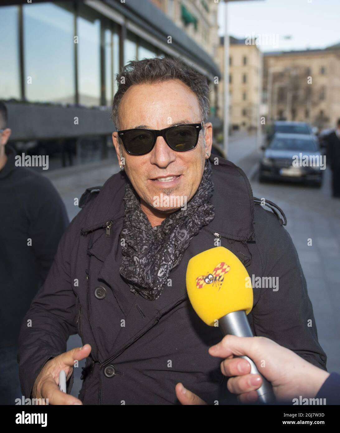 Bruce Springsteen kommt im Grand Hotel in Stockholm an. Heute Abend, Freitag, wird er sein erstes von drei Konzerten in Stockholm spielen. Stockfoto