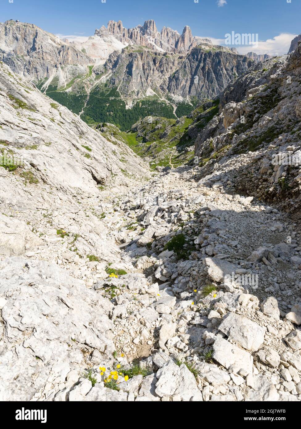 Dolomiten am Falzarego-Pass, Lagazuoi, Fanes und Monte Cavallo im Naturpark Fanes Sennes Prags gehören die Dolomiten zur UNESCO-Welt Stockfoto
