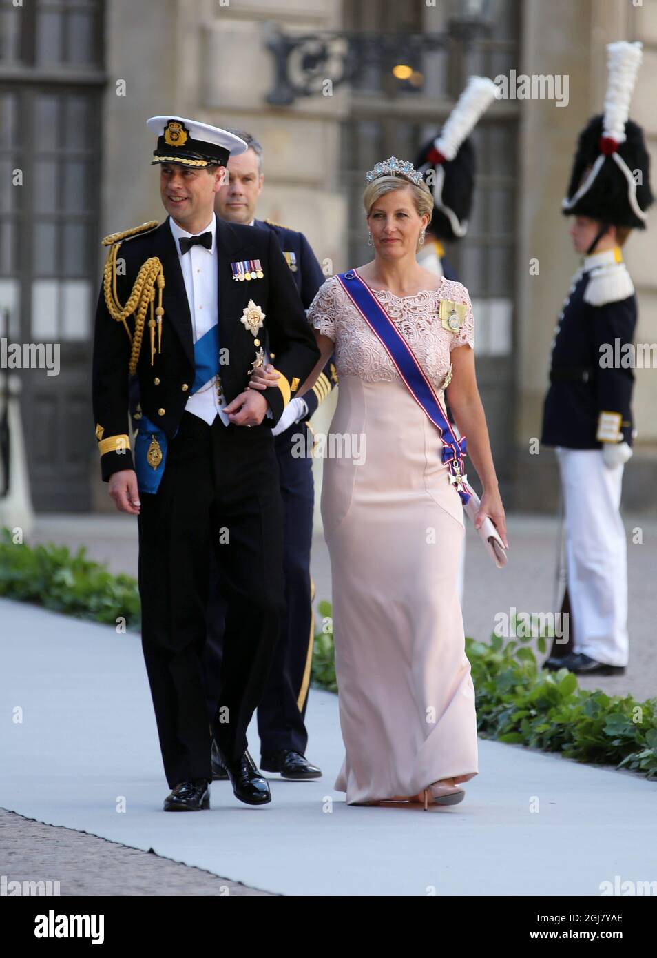 STOCKHOLM 20130608 Prinz Edward und Sophie, Gräfin von Wessex, kommen zur Hochzeit von Prinzessin Madeleine von Schweden und Herrn Christopher OÃ‚Â’Neill, die am Samstag, den 8. Juni 2013 in der Königlichen Kapelle im Königlichen Palast von Stockholm stattfand. Foto: Soren Andersson / SCANPIX / kod 1037 Stockfoto