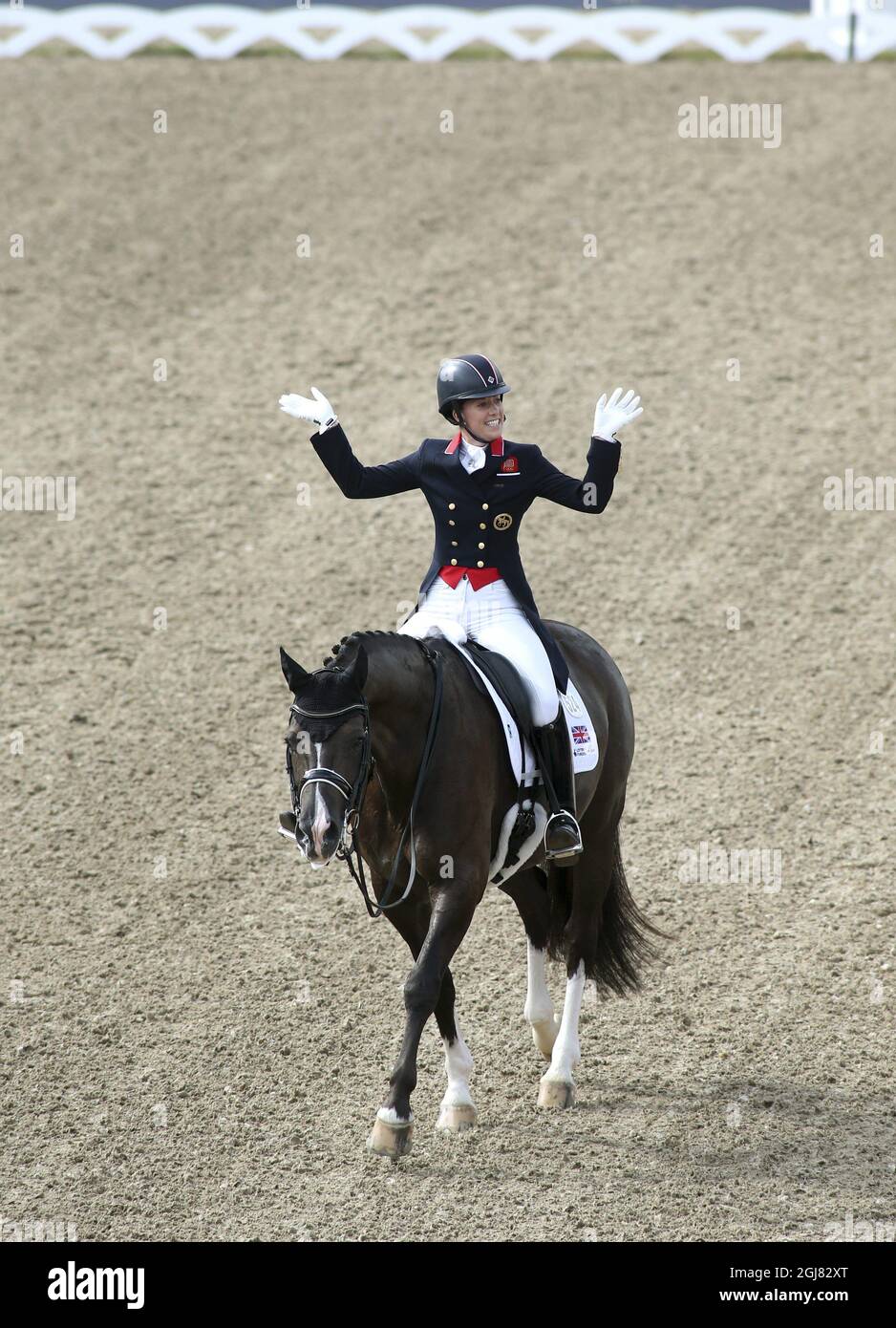 HERNING 2013-08-22 die britische olympiasiegerin Charlotte Dujardin und Valegro während der FEI European Dressage Championship am 22. August 2013 in Herning, Dänemark. Foto: Roland Thunholm / SCANPIX / Code 71835 Stockfoto