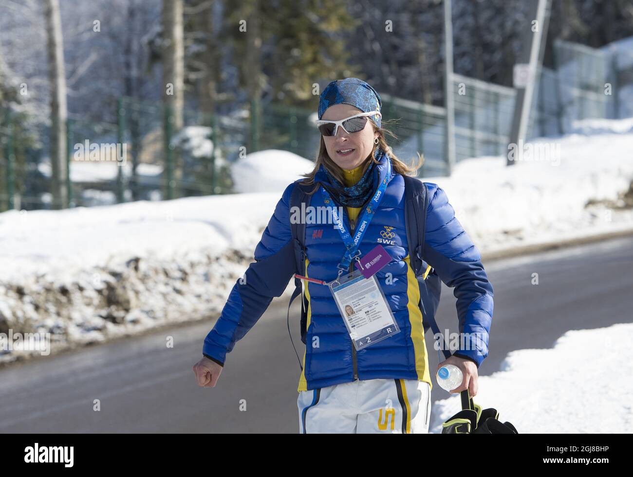 SOTSCHI 2014-02-05 die schwedische Langlauffahrerin Anna Haag nach dem Training bei den Olympischen Spielen 2014 in Sotschi am 5. Februar 2014. Foto: Maja Suslin / TT / Kod 10300 Stockfoto