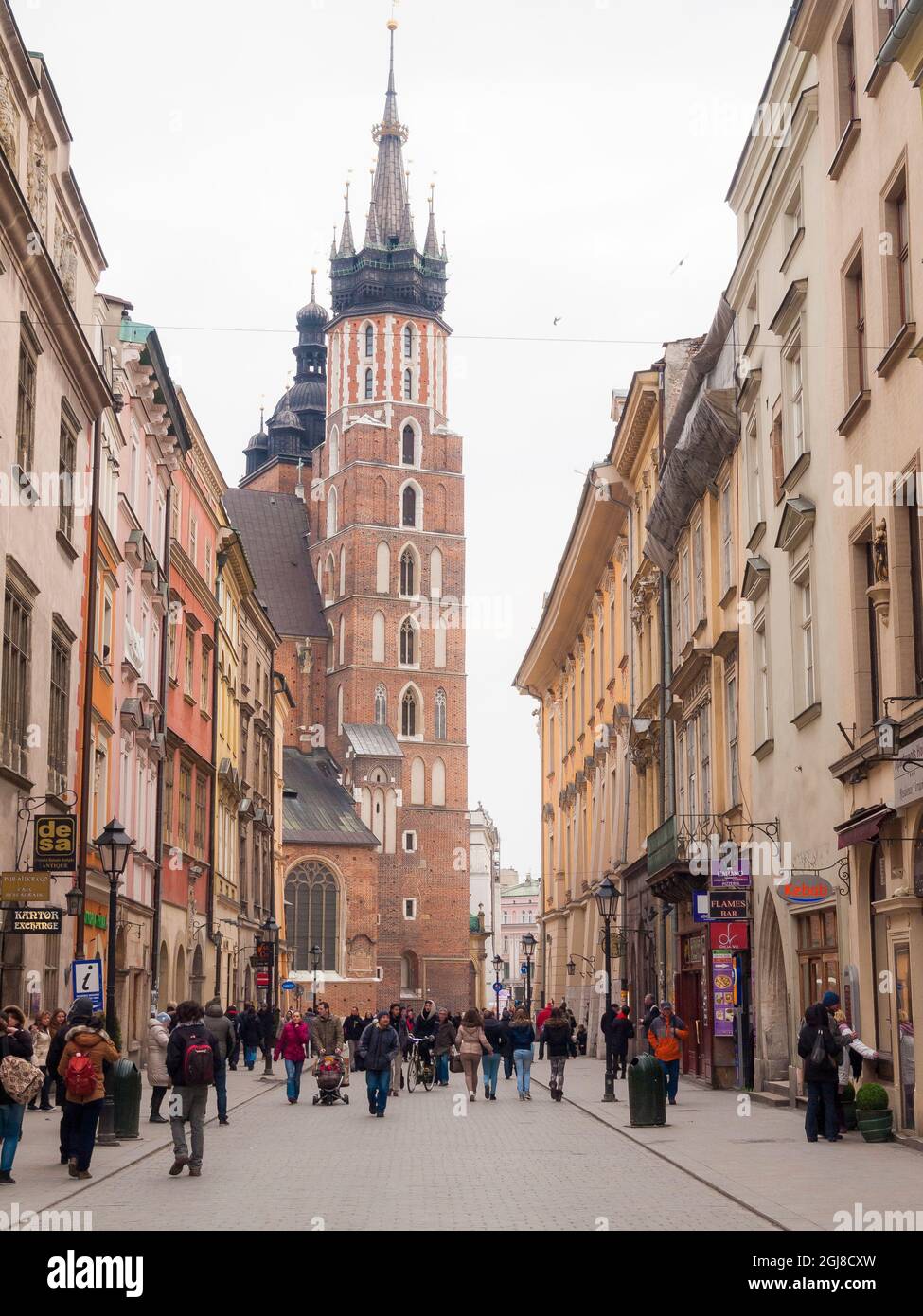 Blick auf die Florianska Straße in Richtung historischer Marktplatz, Rynek, Krakau, Polen, Europa Stockfoto
