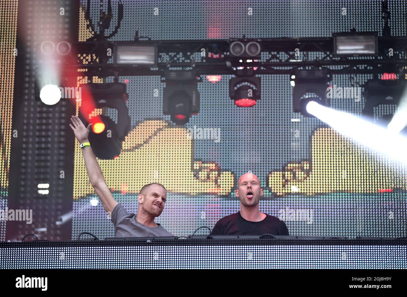 GÖTEBORG 20140530 Dada Life tritt während des Summerburst in Göteborg, Schweden, am Freitag, den 30 2014. Mai auf. Foto: Bjorn Larsson Rosvall / TT / Kod 9200 Stockfoto