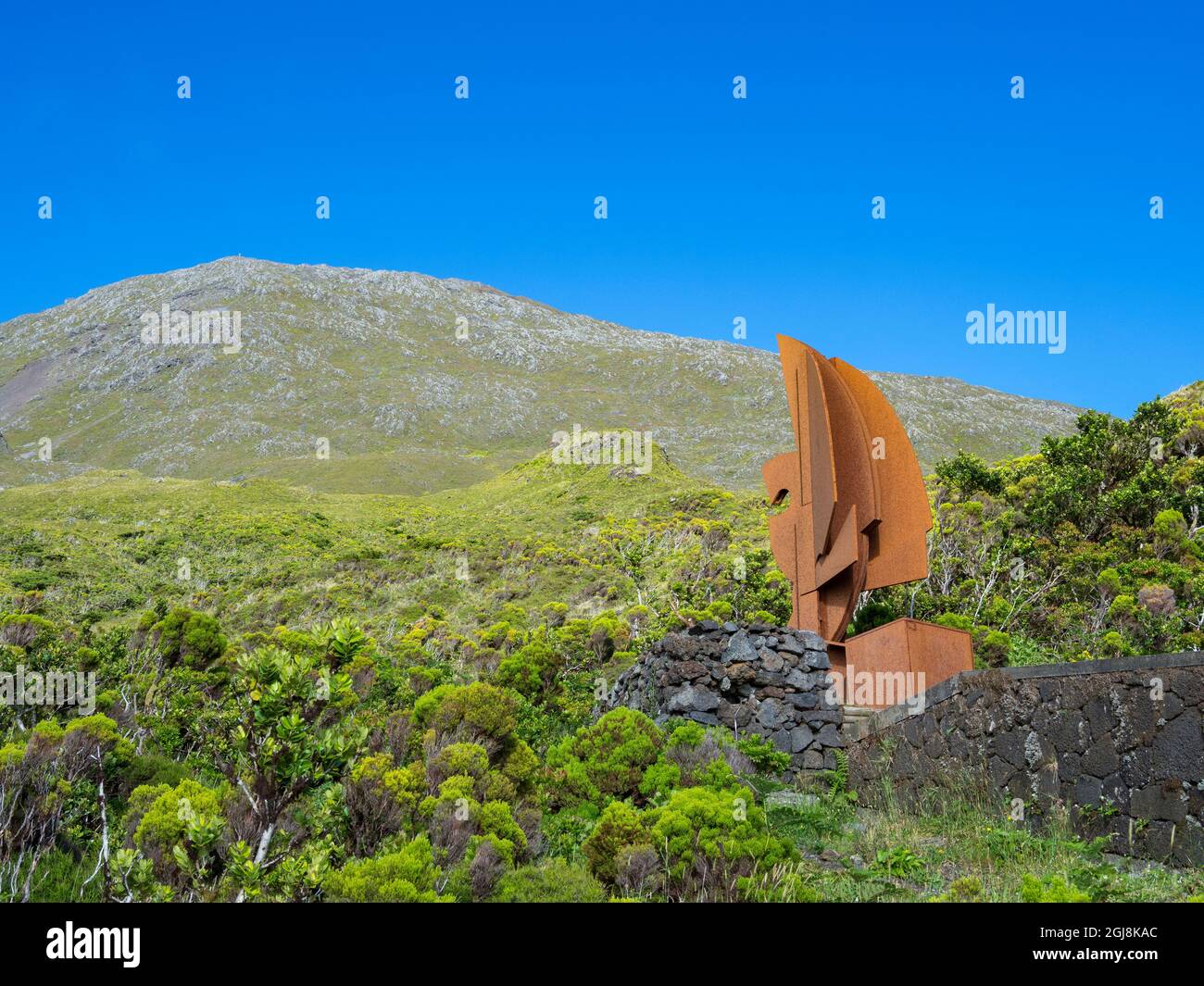 Vulcano Pico, Skulptur am Wegleiter. Pico Island, eine Insel auf den Azoren im Atlantischen Ozean. (Nur Für Redaktionelle Zwecke) Stockfoto