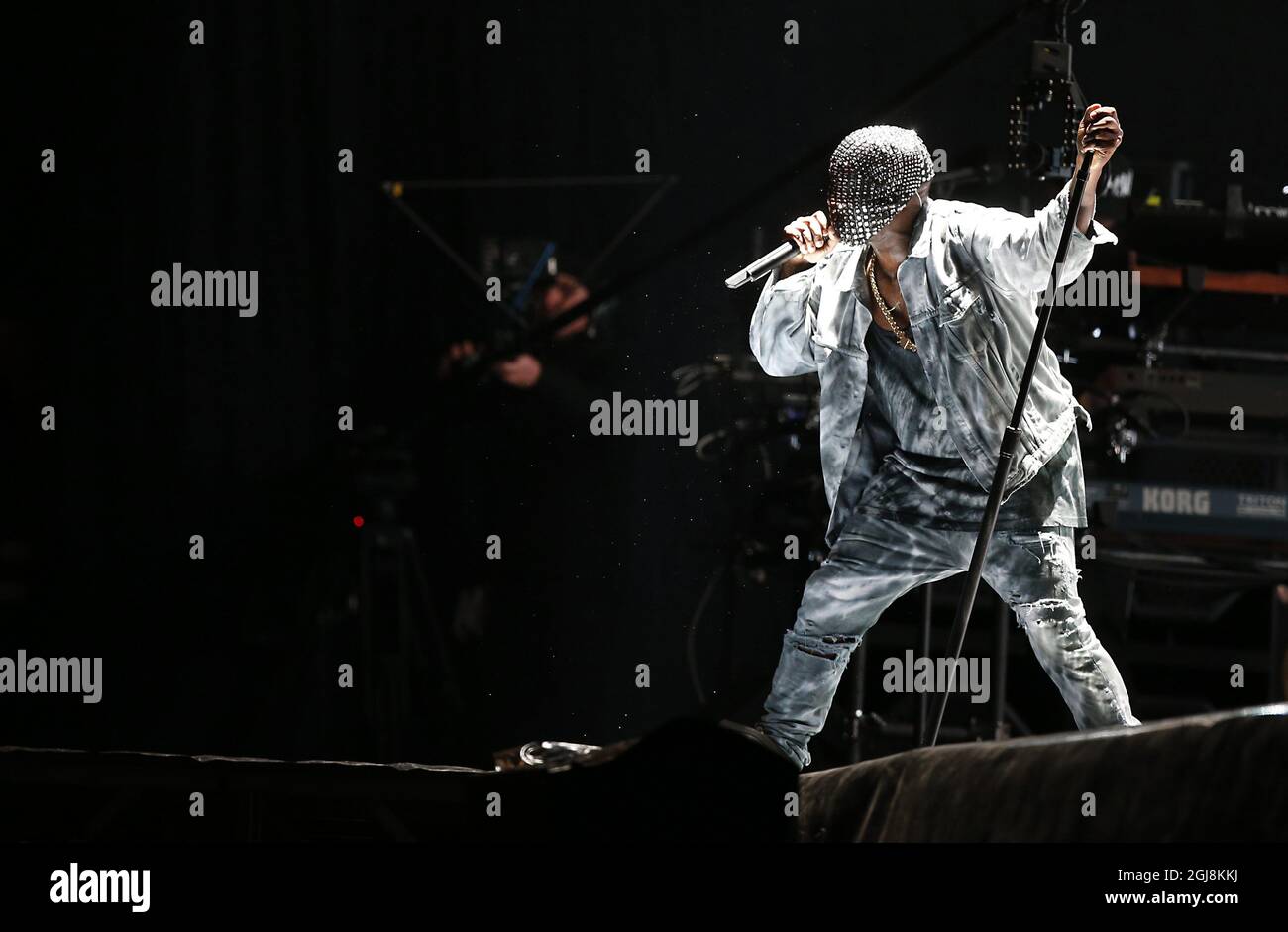 NORRKOPING 2014-06-28 Kanye West auf der Bühne am letzten Tag des Bravalla Festivals in Norrkoping, Schweden. Foto: Fredrik Persson / TT / kod 75906 Stockfoto