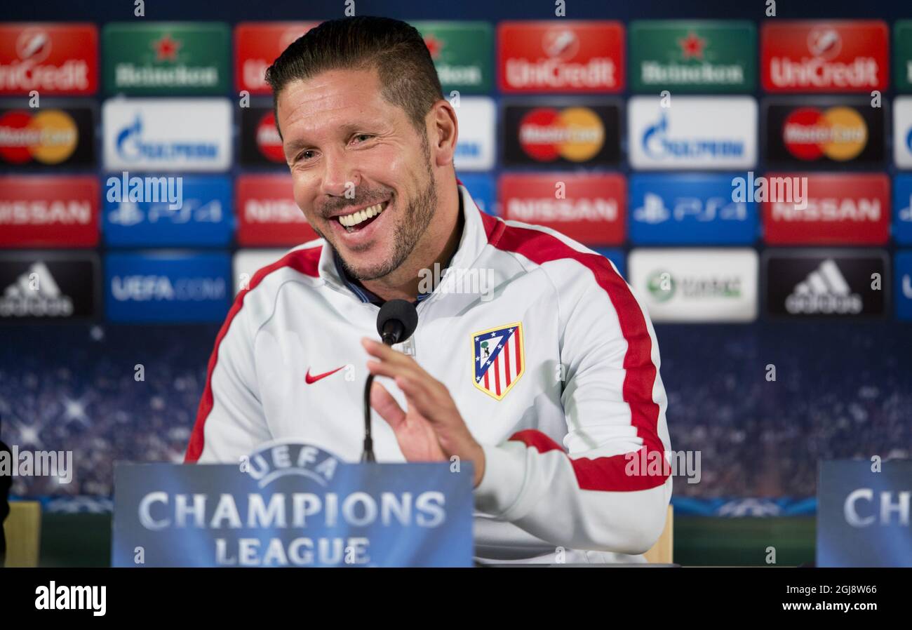 MALMO 2014-11-03 Diego Simeone, Coach von Atletico MadridÂ, bei einer Pressekonferenz in der Swedbank Arena in Malmö, Schweden, am 3. November 2014. Atletico trifft Malmo FF in einem Champions-League-Spiel am Dienstag. Foto: Andreas Hillergren / TT / Kod 10600 Stockfoto