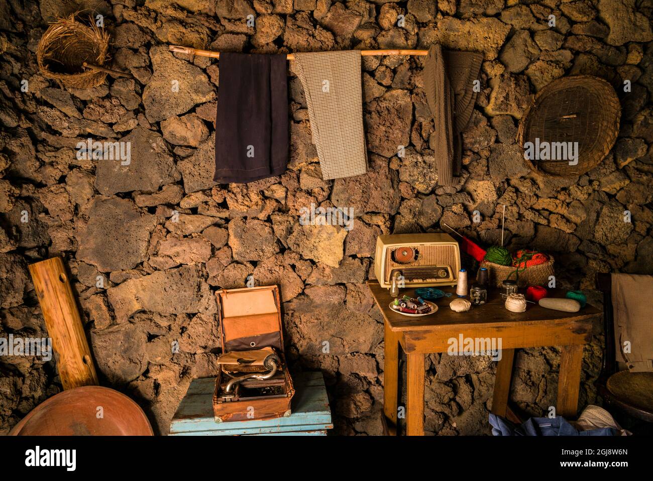 Spanien, Kanarische Inseln, Insel El Hierro, Las Puntas, Ecomuseo de Guinea, Häuser aus Stein der frühen Siedler auf die Insel aus dem 17. Jahrhundert, House Int Stockfoto