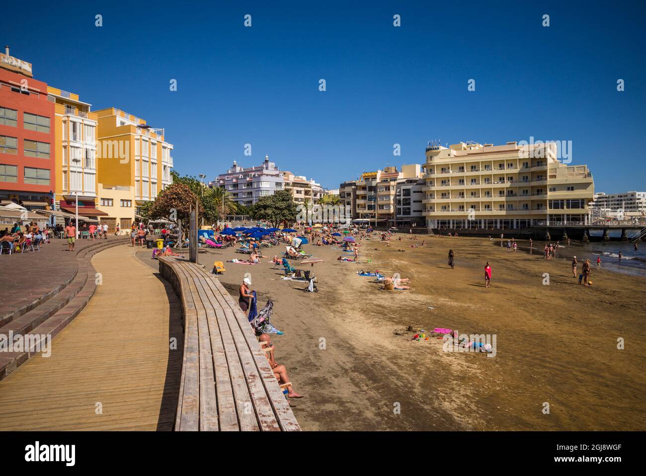 Spanien, Kanarische Inseln, Teneriffa, El Medano, Stadt Strand Stockfoto
